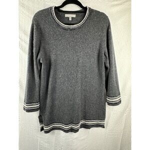 Nieman Marcus Cashmere Collection Dark Grey Embellished Tunic Sweater Size XL‎